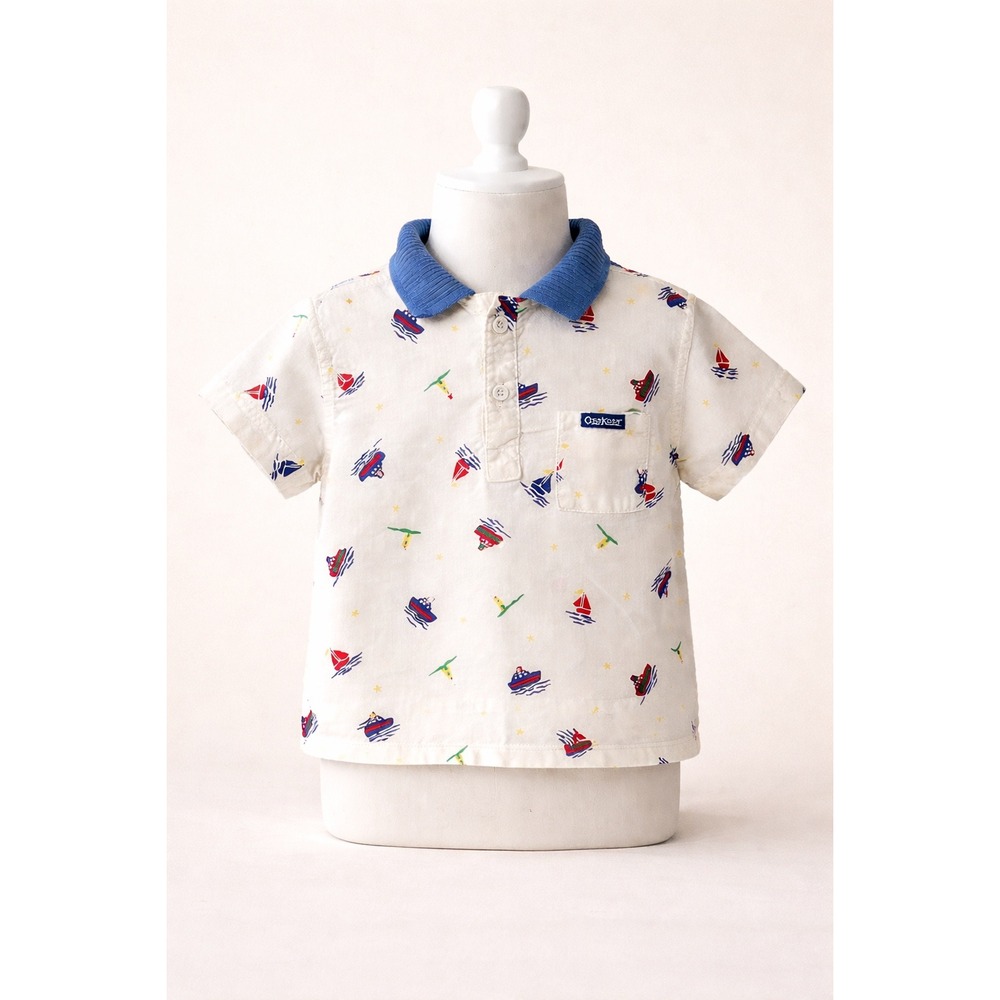 OshKosh B'Gosh Nautical Polo Kids 2T  Sailboat Boat Vintage 90s USA Union Made